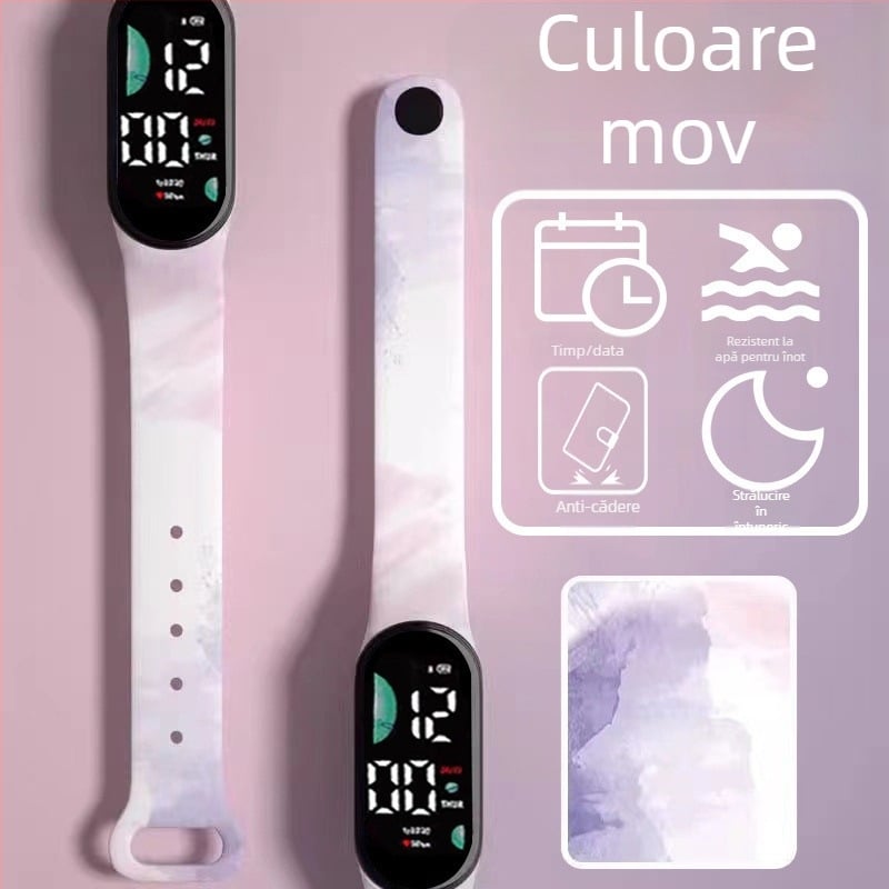 Brățară inteligentă pentru copii – numărătoare pași, monitorizare ritm cardiac, reîncărcabilă, compatibilă Android, curea silicon, carcasă aluminiu