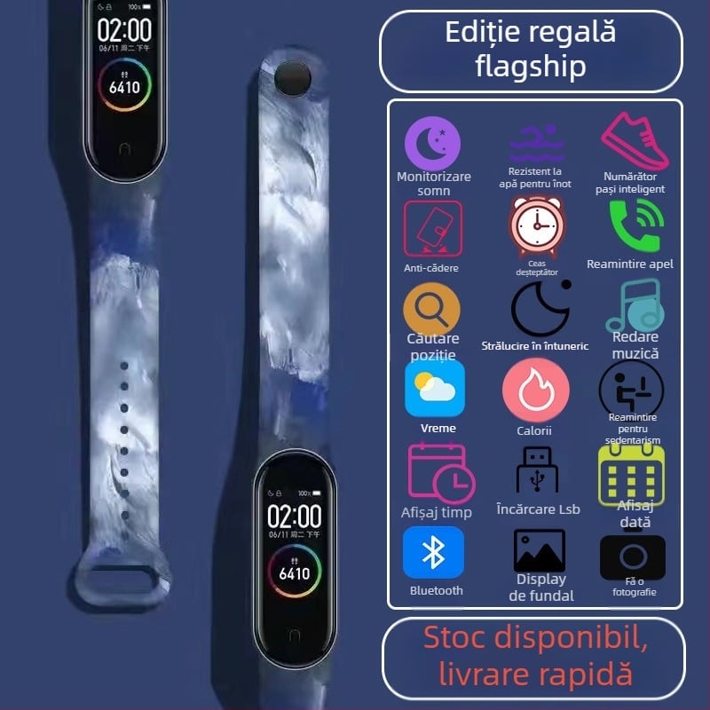 Brățară inteligentă pentru copii – numărătoare pași, monitorizare ritm cardiac, reîncărcabilă, compatibilă Android, curea silicon, carcasă aluminiu
