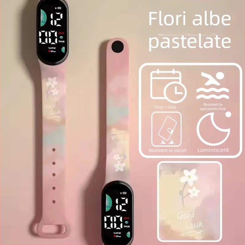 Brățară inteligentă pentru copii – numărătoare pași, monitorizare ritm cardiac, reîncărcabilă, compatibilă Android, curea silicon, carcasă aluminiu