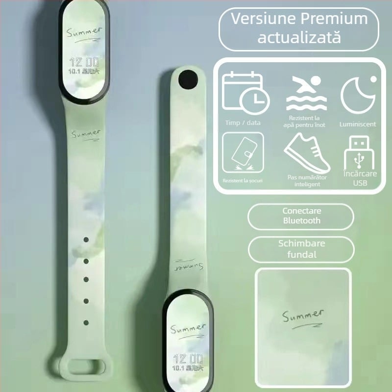 Brățară inteligentă pentru copii – numărătoare pași, monitorizare ritm cardiac, reîncărcabilă, compatibilă Android, curea silicon, carcasă aluminiu