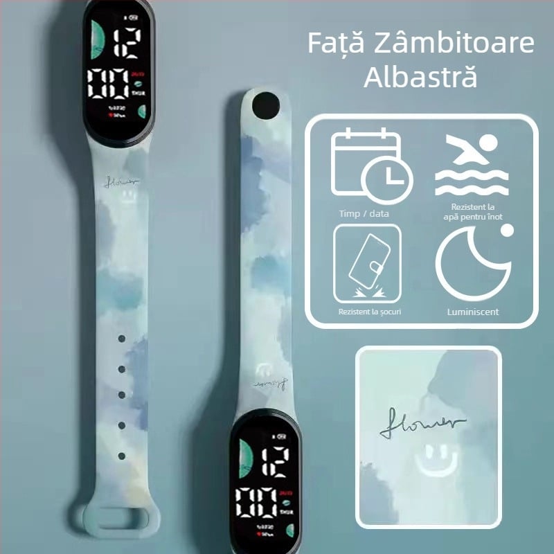 Brățară inteligentă pentru copii – numărătoare pași, monitorizare ritm cardiac, reîncărcabilă, compatibilă Android, curea silicon, carcasă aluminiu