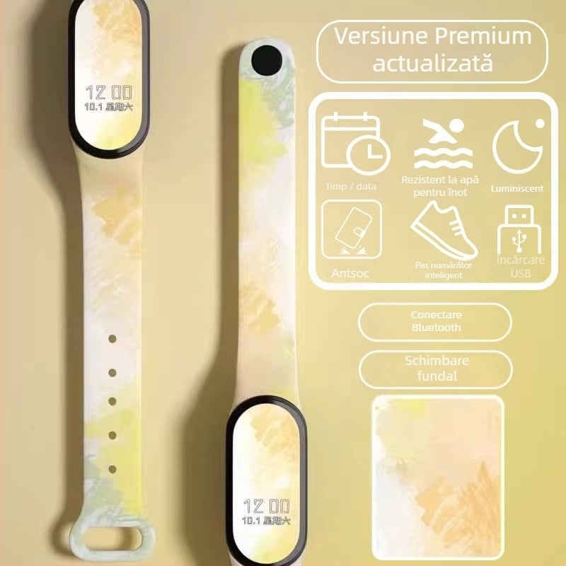 Brățară inteligentă pentru copii – numărătoare pași, monitorizare ritm cardiac, reîncărcabilă, compatibilă Android, curea silicon, carcasă aluminiu