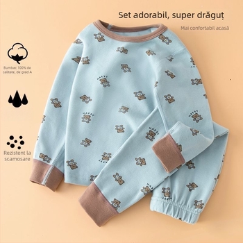 Set copii pentru bază de strat termic de toamnă – top și pantaloni, pentru băieți; țesătură de in cu blană de iepure