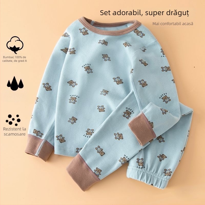 Set copii pentru bază de strat termic de toamnă – top și pantaloni, pentru băieți; țesătură de in cu blană de iepure