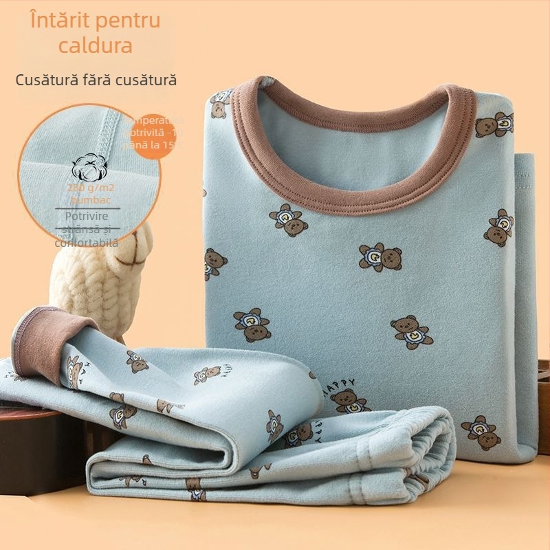 Set copii pentru bază de strat termic de toamnă – top și pantaloni, pentru băieți; țesătură de in cu blană de iepure