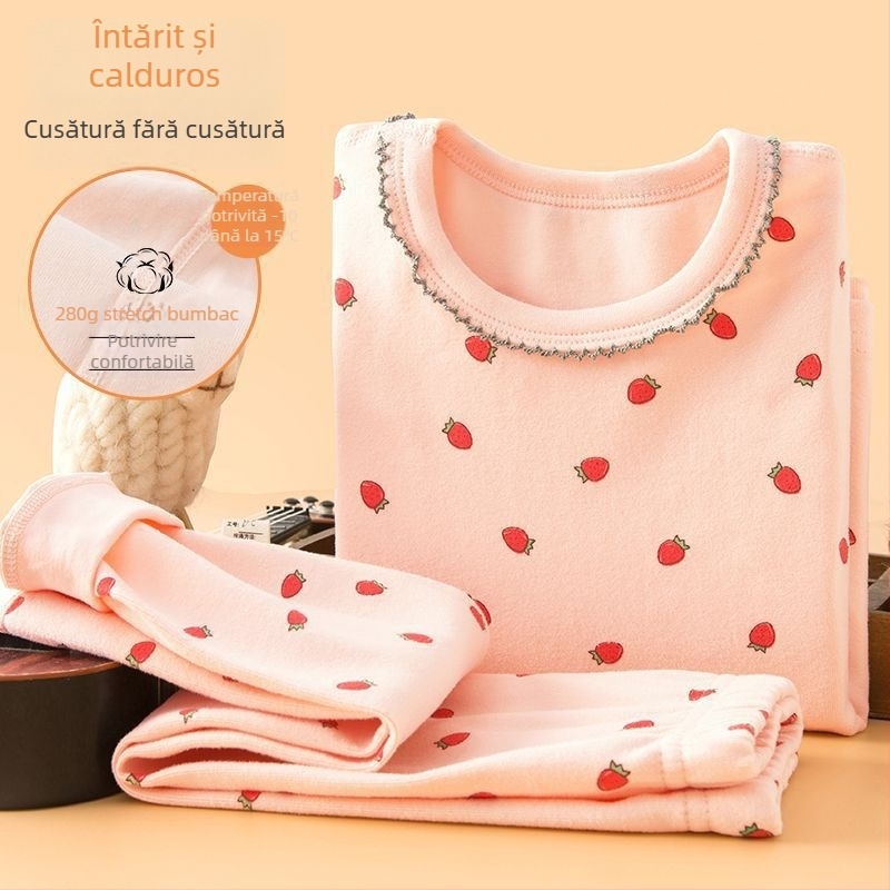 Set copii pentru bază de strat termic de toamnă – top și pantaloni, pentru băieți; țesătură de in cu blană de iepure