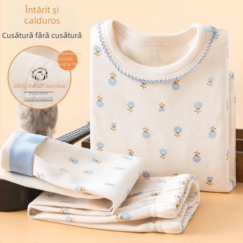 Set copii pentru bază de strat termic de toamnă – top și pantaloni, pentru băieți; țesătură de in cu blană de iepure