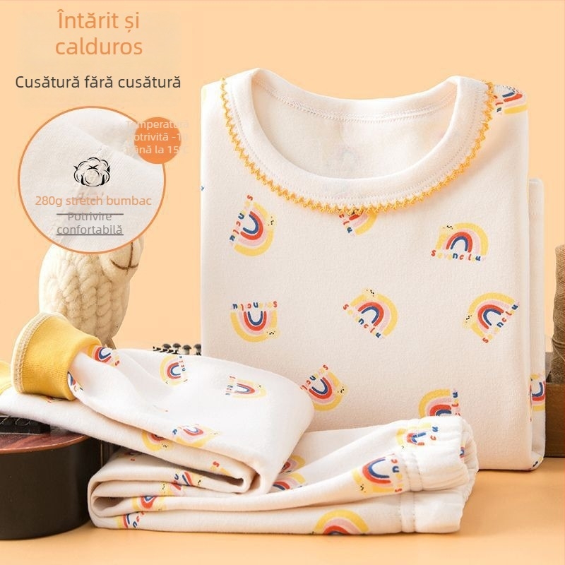 Set copii pentru bază de strat termic de toamnă – top și pantaloni, pentru băieți; țesătură de in cu blană de iepure