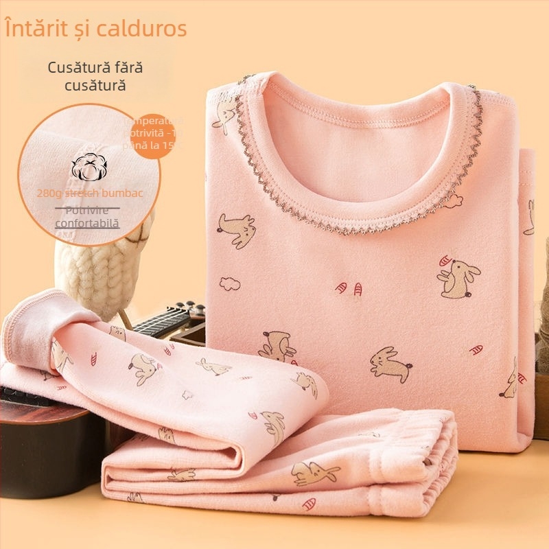 Set copii pentru bază de strat termic de toamnă – top și pantaloni, pentru băieți; țesătură de in cu blană de iepure