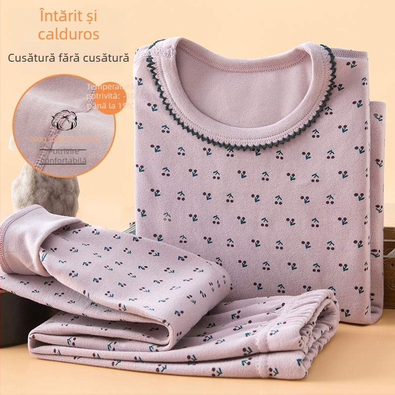 Set copii pentru bază de strat termic de toamnă – top și pantaloni, pentru băieți; țesătură de in cu blană de iepure