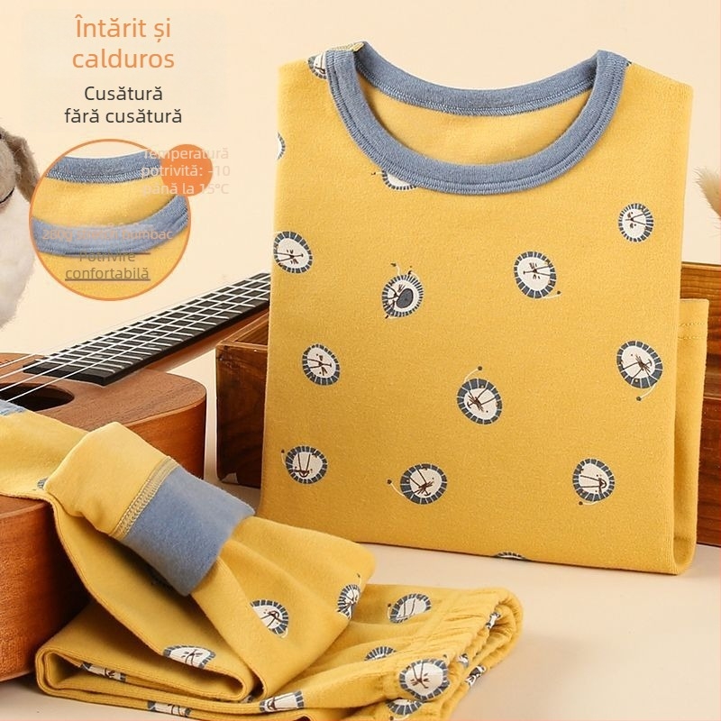Set copii pentru bază de strat termic de toamnă – top și pantaloni, pentru băieți; țesătură de in cu blană de iepure
