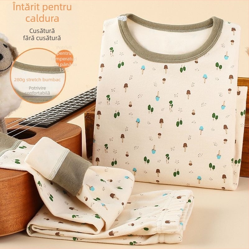 Set copii pentru bază de strat termic de toamnă – top și pantaloni, pentru băieți; țesătură de in cu blană de iepure