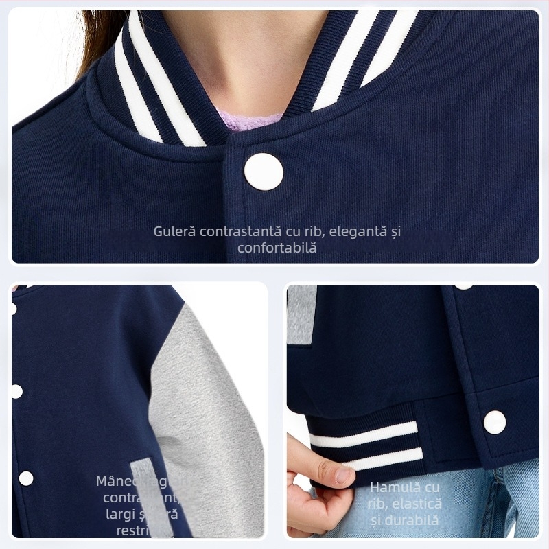 Geacă casual pentru copii, băieți, exterior poliester 60%, căptușeală din bumbac, fără glugă, fără guler, geacă groasă, iarna 2024