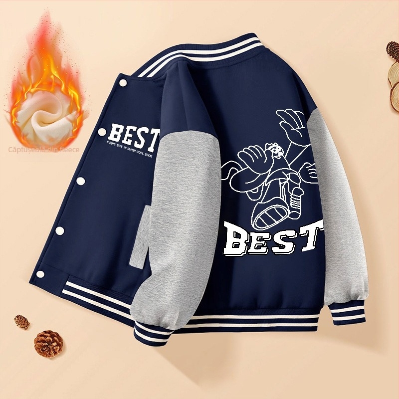 Geacă casual pentru copii, băieți, exterior poliester 60%, căptușeală din bumbac, fără glugă, fără guler, geacă groasă, iarna 2024