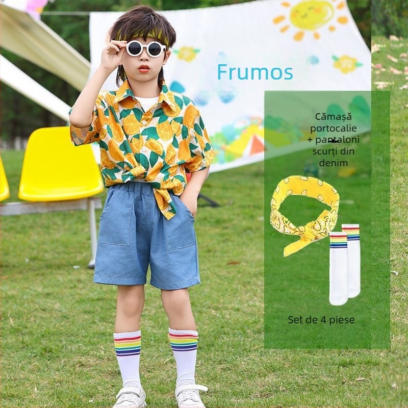 Costum de dans pentru copii, în stil Hong Kong, pentru reprezentații — Unisex, vârsta 3-8 ani, vară, țesut din amestec bumbac-poliester