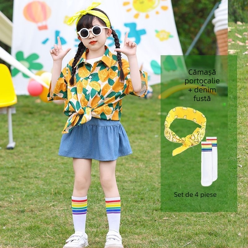 Costum de dans pentru copii, în stil Hong Kong, pentru reprezentații — Unisex, vârsta 3-8 ani, vară, țesut din amestec bumbac-poliester