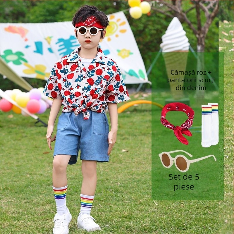 Costum de dans pentru copii, în stil Hong Kong, pentru reprezentații — Unisex, vârsta 3-8 ani, vară, țesut din amestec bumbac-poliester