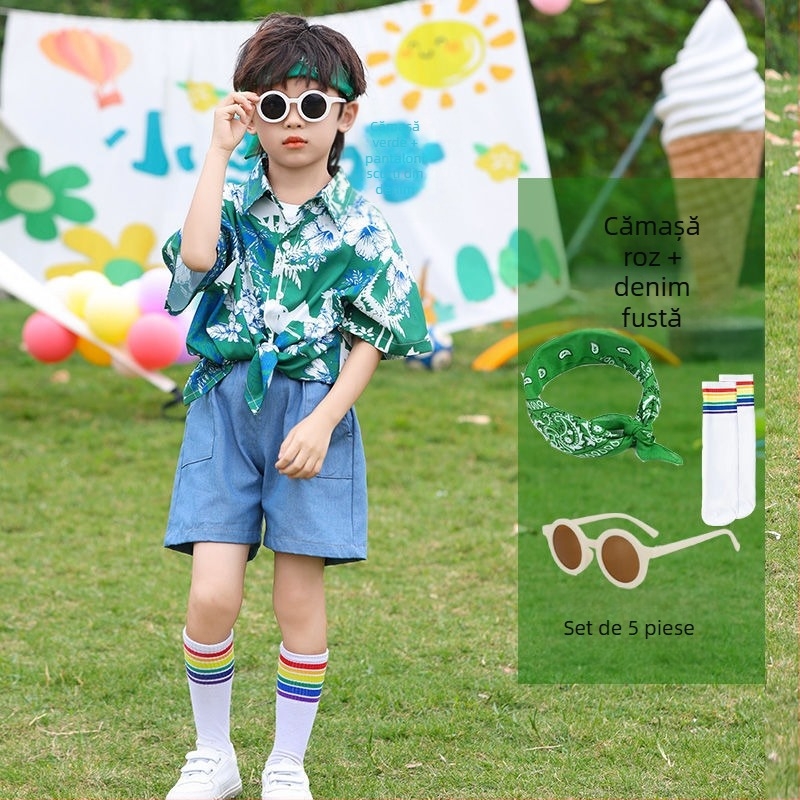 Costum de dans pentru copii, în stil Hong Kong, pentru reprezentații — Unisex, vârsta 3-8 ani, vară, țesut din amestec bumbac-poliester