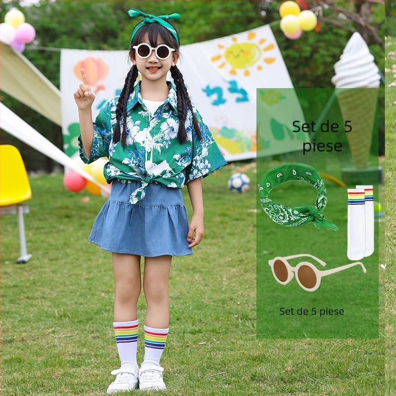 Costum de dans pentru copii, în stil Hong Kong, pentru reprezentații — Unisex, vârsta 3-8 ani, vară, țesut din amestec bumbac-poliester