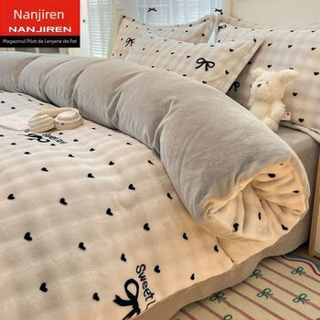 Set de pat Antarctic Velvet, husă de pilotă Milk Velvet, husă de pilotă cu două fețe, cearșaf Rabbit Velvet, 200x230 cm, twill, imprimare reactivă