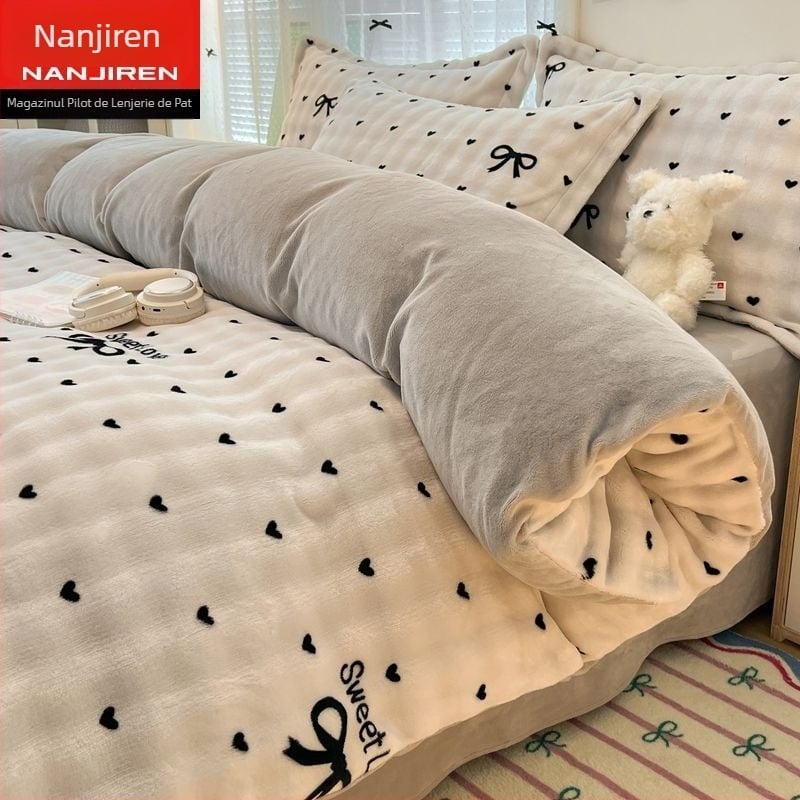 Set de pat Antarctic Velvet, husă de pilotă Milk Velvet, husă de pilotă cu două fețe, cearșaf Rabbit Velvet, 200x230 cm, twill, imprimare reactivă
