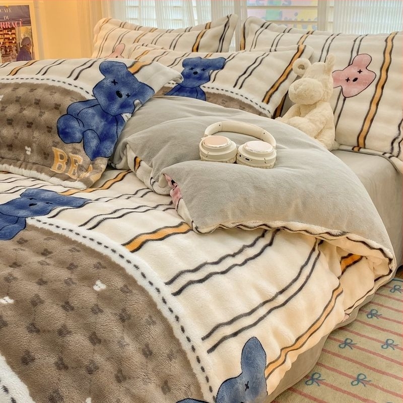 Set de pat Antarctic Velvet, husă de pilotă Milk Velvet, husă de pilotă cu două fețe, cearșaf Rabbit Velvet, 200x230 cm, twill, imprimare reactivă