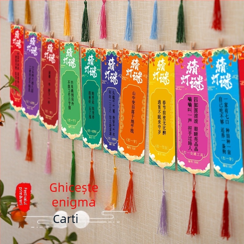 Set de carduri cu ghicitori pentru felinar la Festivalul Lunii – Hârtie, Pătrat, DIY, Stil etnic