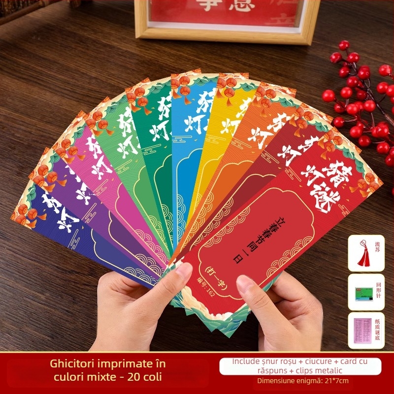 Set de carduri cu ghicitori pentru felinar la Festivalul Lunii – Hârtie, Pătrat, DIY, Stil etnic