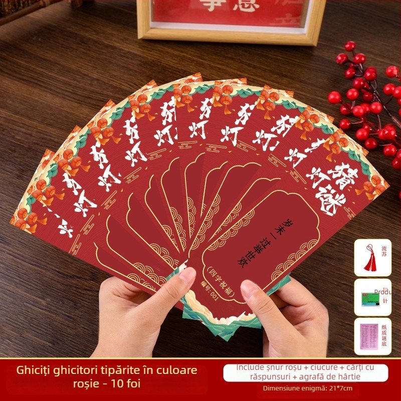 Set de carduri cu ghicitori pentru felinar la Festivalul Lunii – Hârtie, Pătrat, DIY, Stil etnic