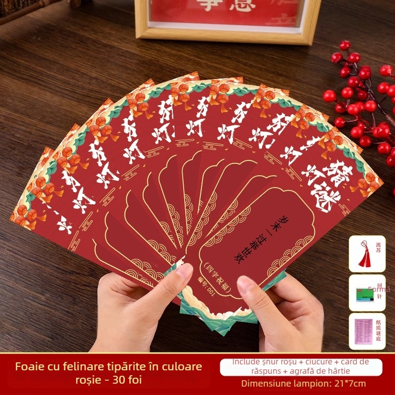 Set de carduri cu ghicitori pentru felinar la Festivalul Lunii – Hârtie, Pătrat, DIY, Stil etnic