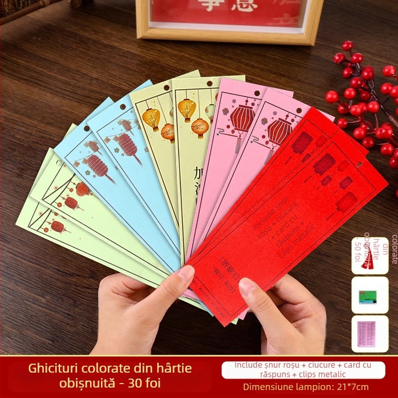 Set de carduri cu ghicitori pentru felinar la Festivalul Lunii – Hârtie, Pătrat, DIY, Stil etnic