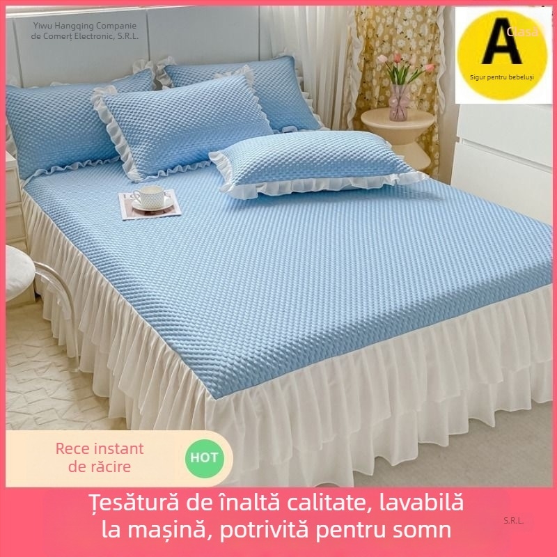 Set Ice Silk Mat, Covoraș răcoritor de vară, trei piese, pliabil, stil lux ușor; Material: Viscose Ice Silk; Țesătură: Imprimat