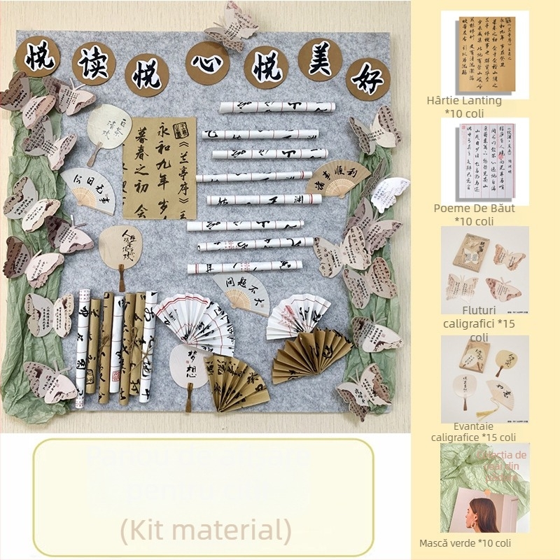 Autocolante decorative pentru perete pentru grădiniță stil chinezesc – design plat, model universal, 1 bucată