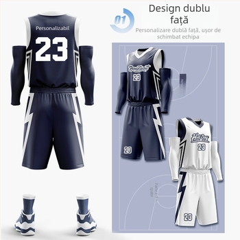 Set uniformă baschet cu imprimare digitală dublă, unisex, vară, fără mâneci, decolteu în V, uscare rapidă, respirabil