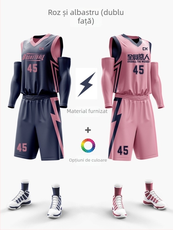 Set uniformă baschet cu imprimare digitală dublă, unisex, vară, fără mâneci, decolteu în V, uscare rapidă, respirabil