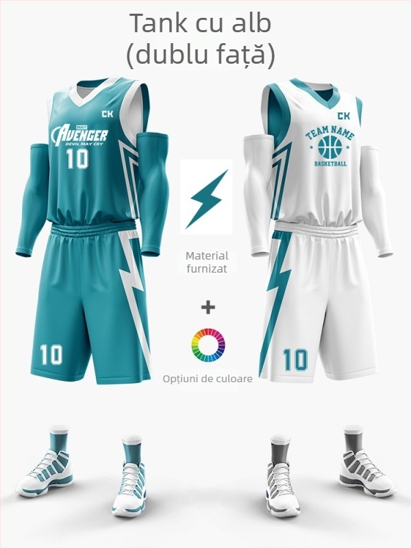 Set uniformă baschet cu imprimare digitală dublă, unisex, vară, fără mâneci, decolteu în V, uscare rapidă, respirabil