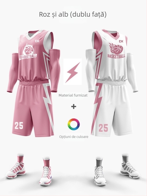 Set uniformă baschet cu imprimare digitală dublă, unisex, vară, fără mâneci, decolteu în V, uscare rapidă, respirabil