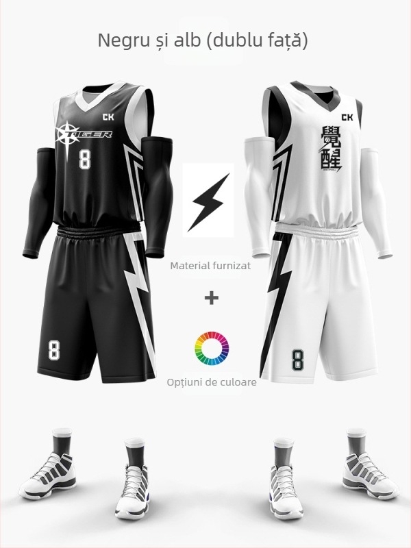 Set uniformă baschet cu imprimare digitală dublă, unisex, vară, fără mâneci, decolteu în V, uscare rapidă, respirabil