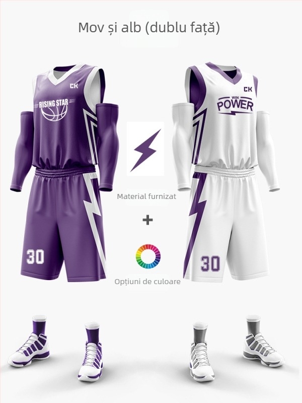 Set uniformă baschet cu imprimare digitală dublă, unisex, vară, fără mâneci, decolteu în V, uscare rapidă, respirabil