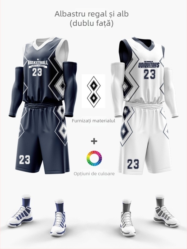 Set uniformă baschet cu imprimare digitală dublă, unisex, vară, fără mâneci, decolteu în V, uscare rapidă, respirabil