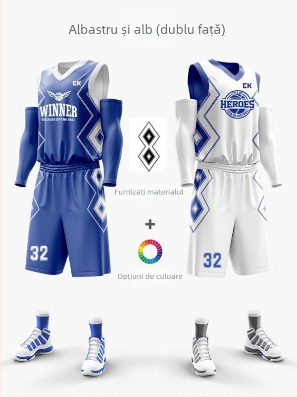 Set uniformă baschet cu imprimare digitală dublă, unisex, vară, fără mâneci, decolteu în V, uscare rapidă, respirabil