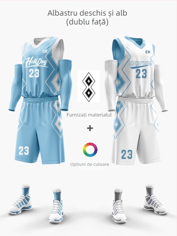 Set uniformă baschet cu imprimare digitală dublă, unisex, vară, fără mâneci, decolteu în V, uscare rapidă, respirabil