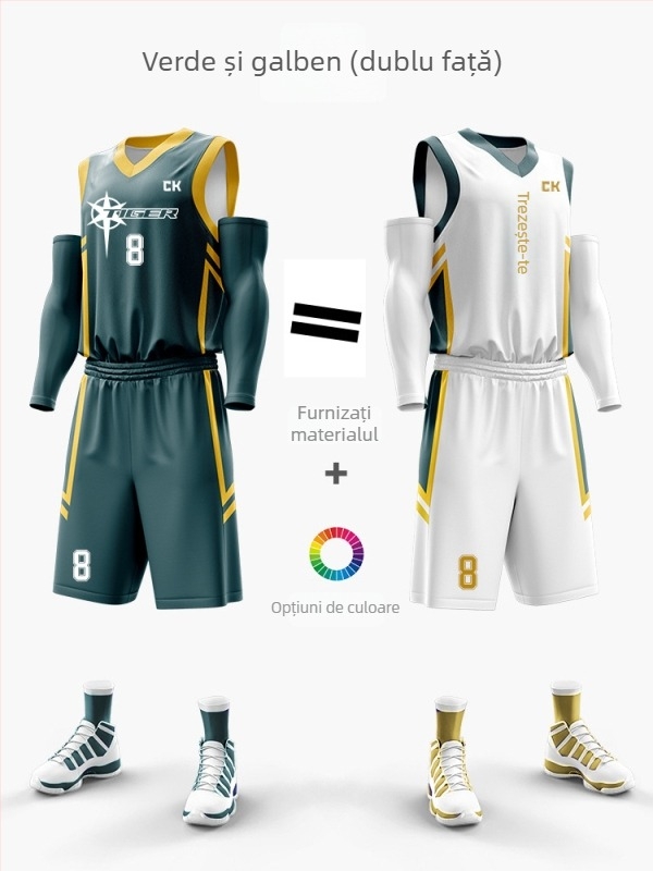 Set uniformă baschet cu imprimare digitală dublă, unisex, vară, fără mâneci, decolteu în V, uscare rapidă, respirabil