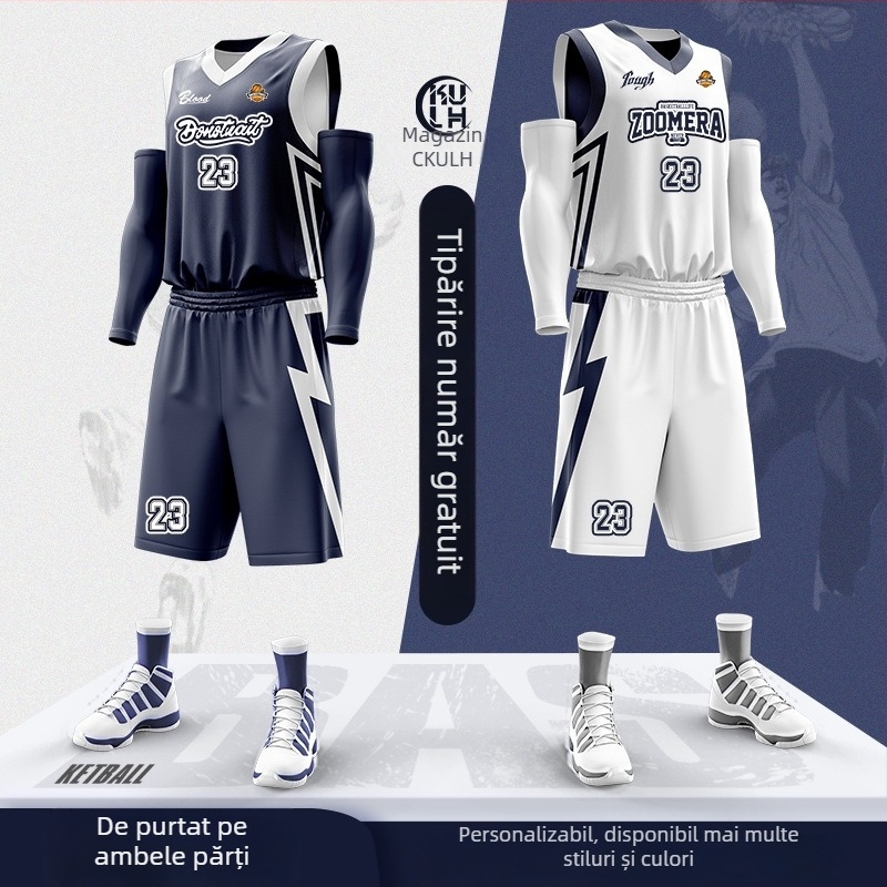 Set uniformă baschet cu imprimare digitală dublă, unisex, vară, fără mâneci, decolteu în V, uscare rapidă, respirabil