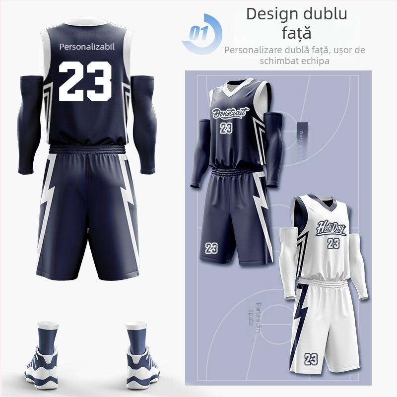 Set uniformă baschet cu imprimare digitală dublă, unisex, vară, fără mâneci, decolteu în V, uscare rapidă, respirabil