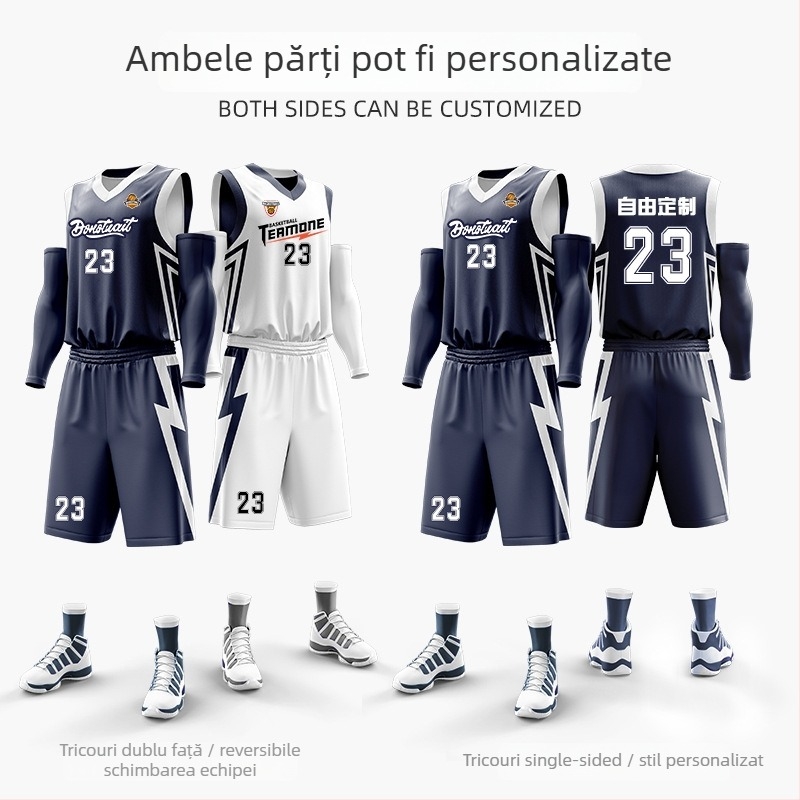 Set uniformă baschet cu imprimare digitală dublă, unisex, vară, fără mâneci, decolteu în V, uscare rapidă, respirabil