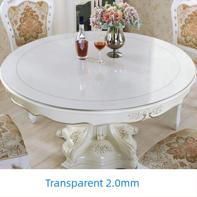 Covoraș rotund pentru masă din PVC, transparent, impermeabil, rezistent la ulei, rezistent la temperaturi înalte, protecție împotriva arsurilor, ușor de curățat