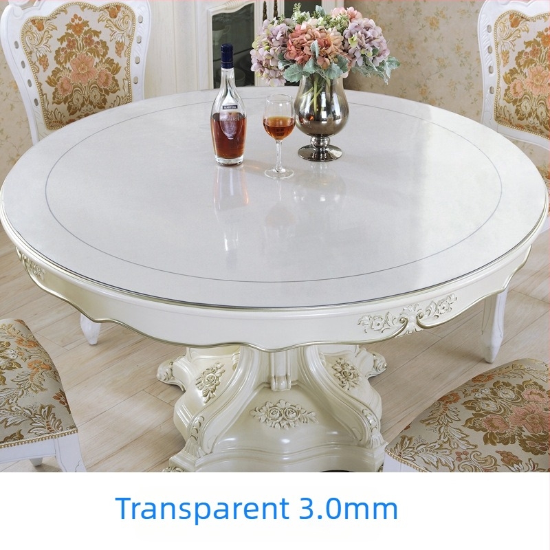 Covoraș rotund pentru masă din PVC, transparent, impermeabil, rezistent la ulei, rezistent la temperaturi înalte, protecție împotriva arsurilor, ușor de curățat