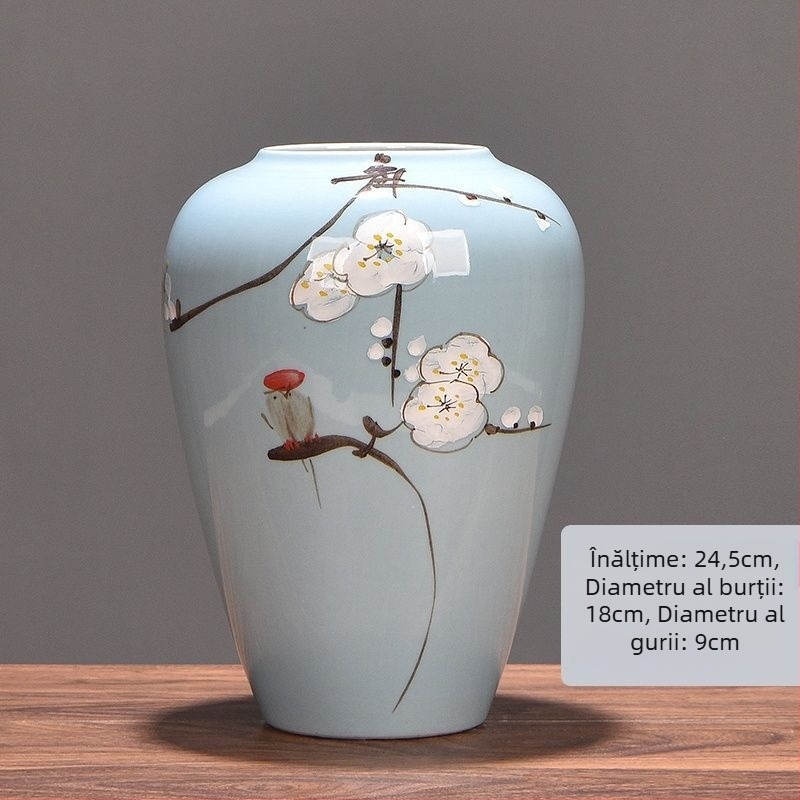 Vază ceramică cu margaretă, glazurată, pentru aranjamente cu flori uscate și decor de nuntă