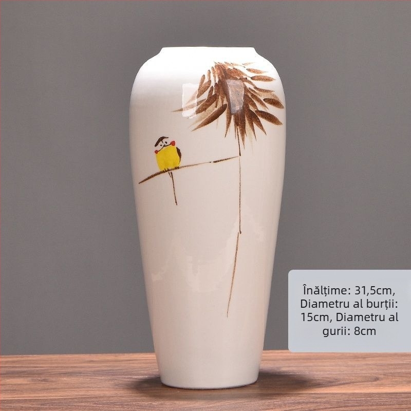 Vază ceramică cu margaretă, glazurată, pentru aranjamente cu flori uscate și decor de nuntă